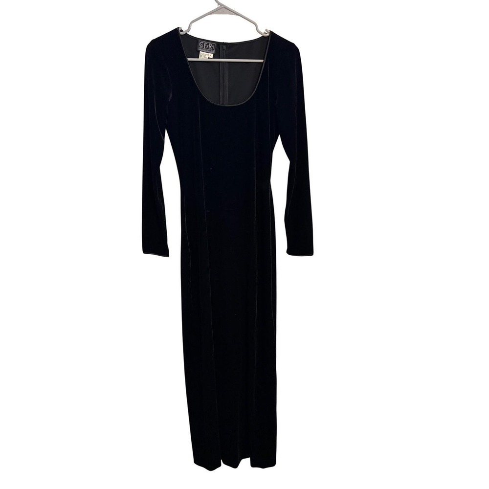 Christian Francis Roth Maxi Dress Vintage 90s Black‎ Velvet Scoop Neck NWT 6